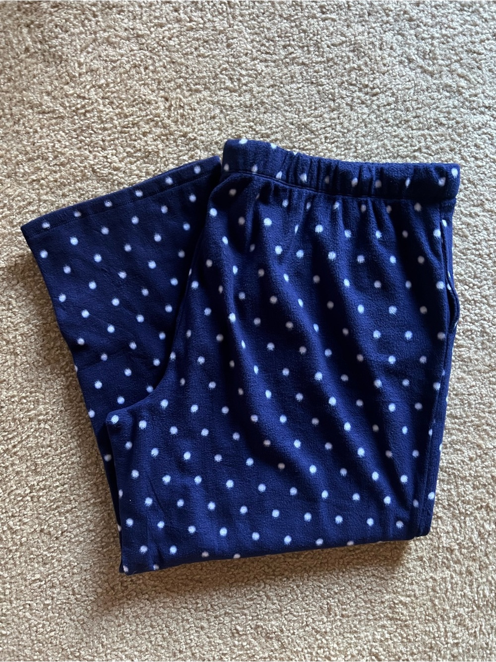 New Women’s Navy Blue Polka Dot Plus Size Fleece Pajama Pants